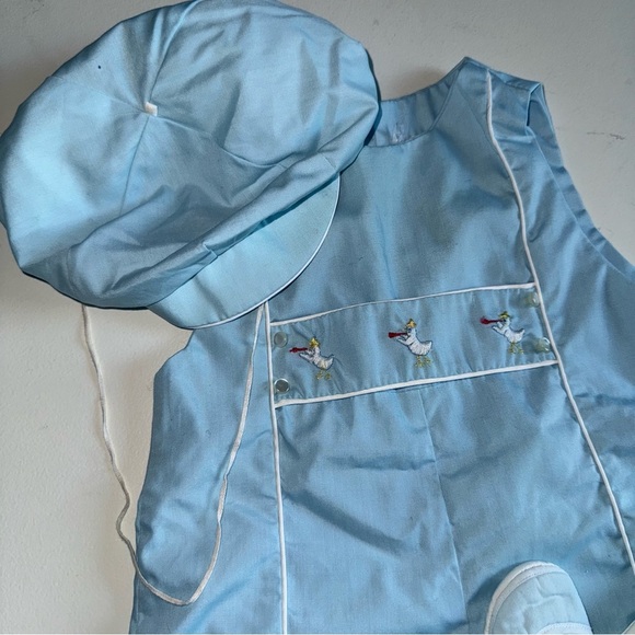 Vtg Baby Outfit romper Light Blue Doll white with hat and booties -Japan - Picture 2 of 10